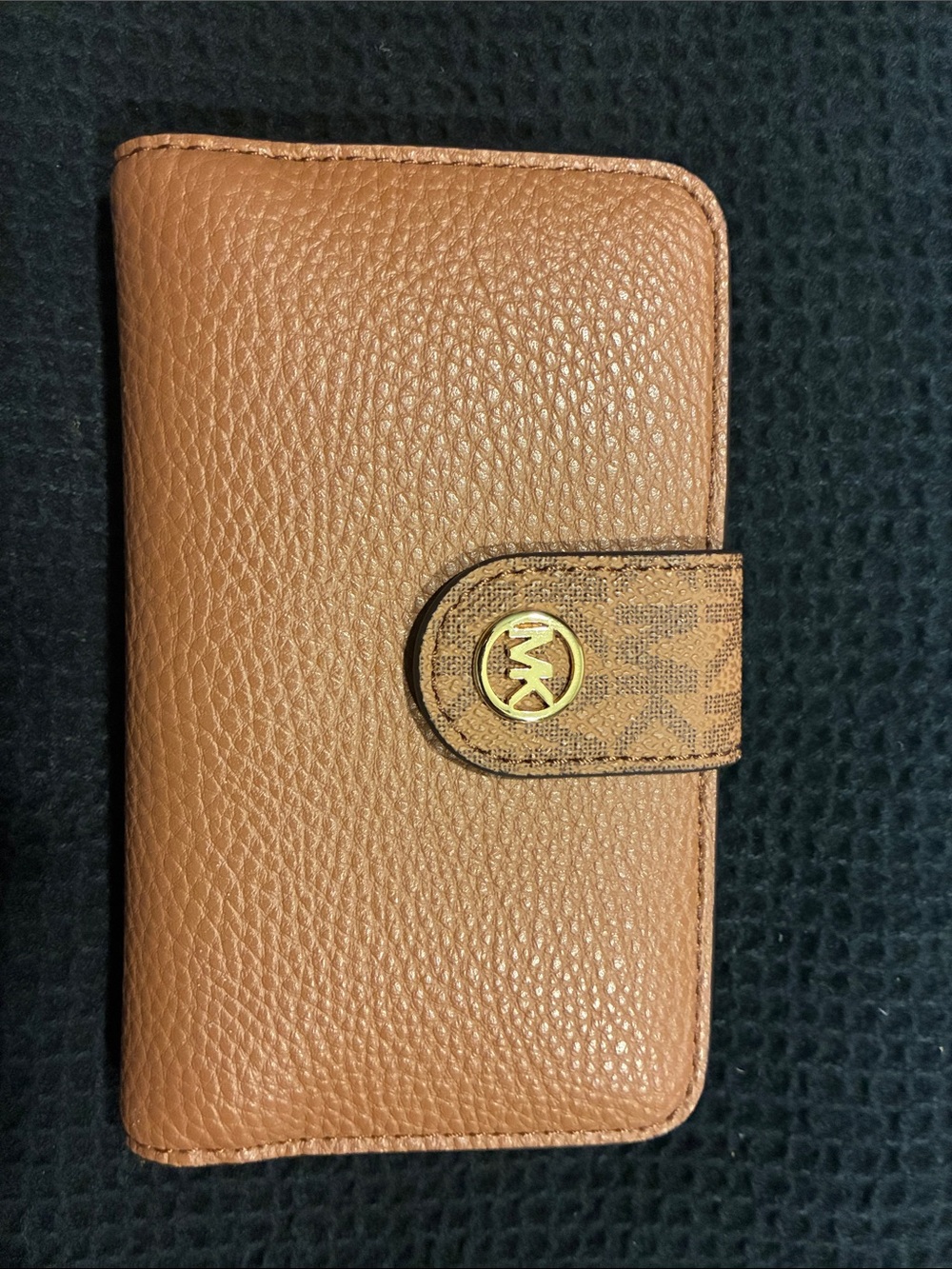 Michael Kors Tan Pebbled Leather Snap Wallet with MK Logo